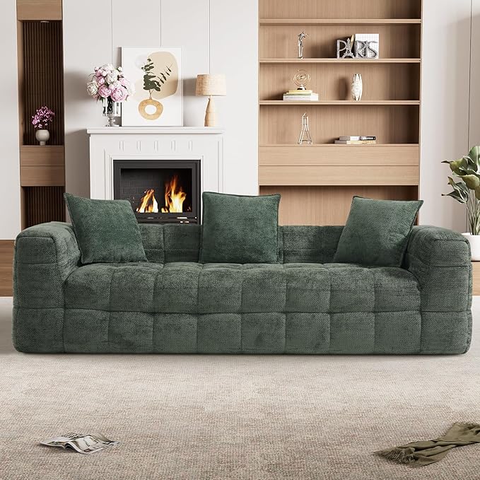 89.8 Boneless CouchComfy Cloud Sectional Sofa with Deep SeatModern Upholstered Chenille Love Seat Sofa Oversized Couches for Living Room No Assembly Required Tufted Sofas Green