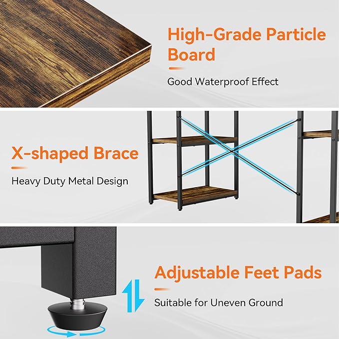 63-Inch Office Desk with Storage Shelves Computer Desk Home Desk with Monitor Stand for Study Writing PC Work Gaming Rustic Brown