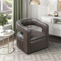 Lexicon 360 Degree Swivel Accent Chair Upholstered Modern Faux Leather Swivel Barrel Chair Attached Cushion Comfy Round Open Back for Living Room/Bedroom/Office/Apartment Assembled Dark Coffee