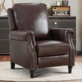 CANMOV Push Back Recliner Chair Genuine Leather Pushback Reclining Chair with Padded Seat Wingback Recliner with Rivet Decoration Single Sofa Recliner for Living Room Apartment Dark Brown