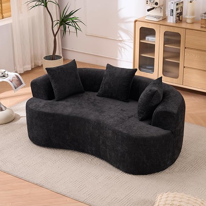 KEIKI 79 Crescent 3-Seater Sofa for Office &amp Studio Low-Back Modern Modular Couch with Deep Cushions Self-Inflating No-Assembly Chenille Sofa for Sleek Minimalist Interiors