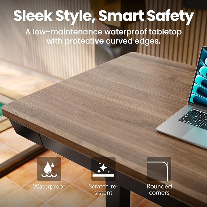 HUANUO Electric Standing Desk with Drawers 35 x 20 Inch Electric Adjustable Height Desk Quick Install One-Piece Tabletop with USB Charging Ports Sit to Stand Up Desk for Home Office Black Walnut