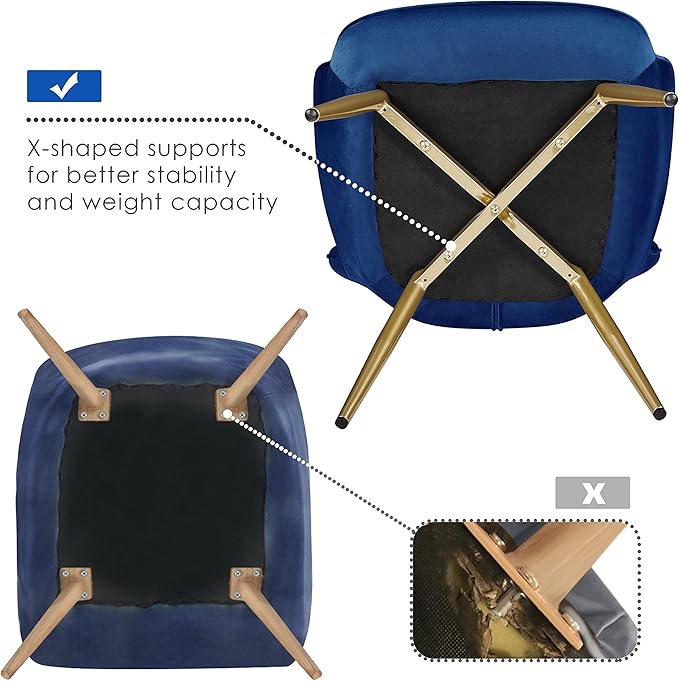 Yaheetech Velvet Accent Chair Modern Armchair with Wing Side and Metal Legs Cozy and Soft Padded and High Back for Living Room/Home Office/Bedroom Set of 2 Blue