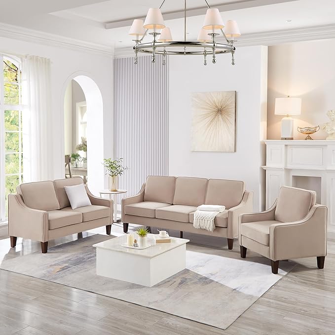 Velvet Upholstered Accent Chair Single Seat Sofa with Wooden Legs Modern Armchairs for Living RoomBedroom and Office Taupe