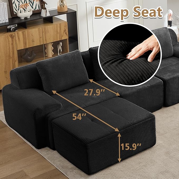 KIGOTY Modular Sectional Sofa Set 5 PCS Comfy Cloud Sectional Couch with Deep Seat Sleeper Sofa Bed with Ottoman Modern Boneless Couch for Living Room No Assembly RequiredBlack