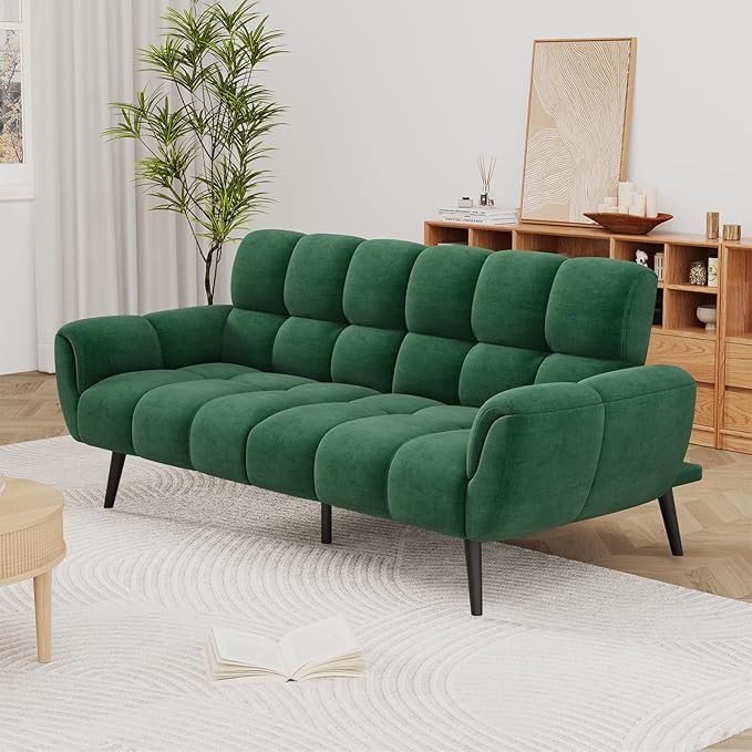 Convertible Futon Sofa Bed 76.77 Modern Linen Futon Couch Comfy Sleeper Sofa with Adjustable Backrests Couch Bed for Small Spaces Living Room Bedroom Apartment Green