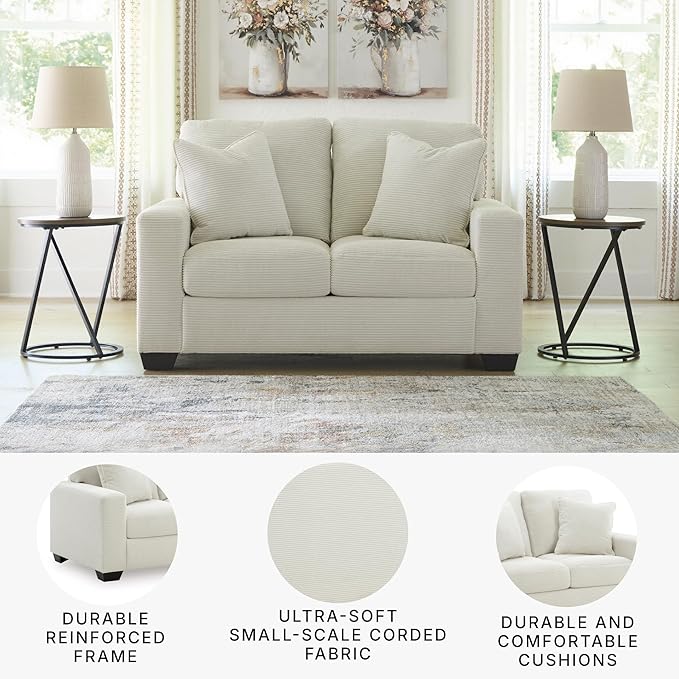 Signature Design by Ashley Ammon Casual Anti Sag Loveseat with Loose Seat Cushion and 2 Accent Pillows White