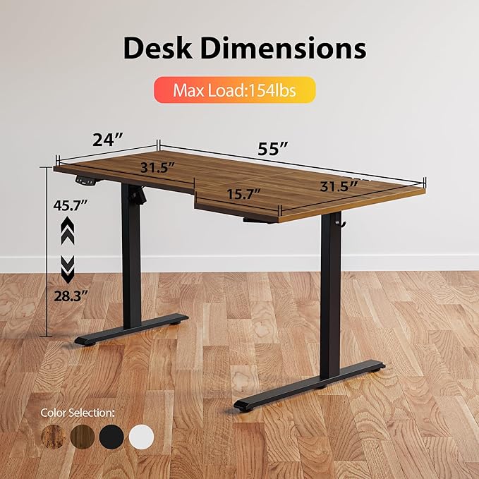 Agilestic Electric Standing Desk Height Adjustable Desk 55 x 32 Inch Sit Stand up for Work Office Home L Shaped Ergonomic Rising Computer Table with Memory Preset Dark Walnut