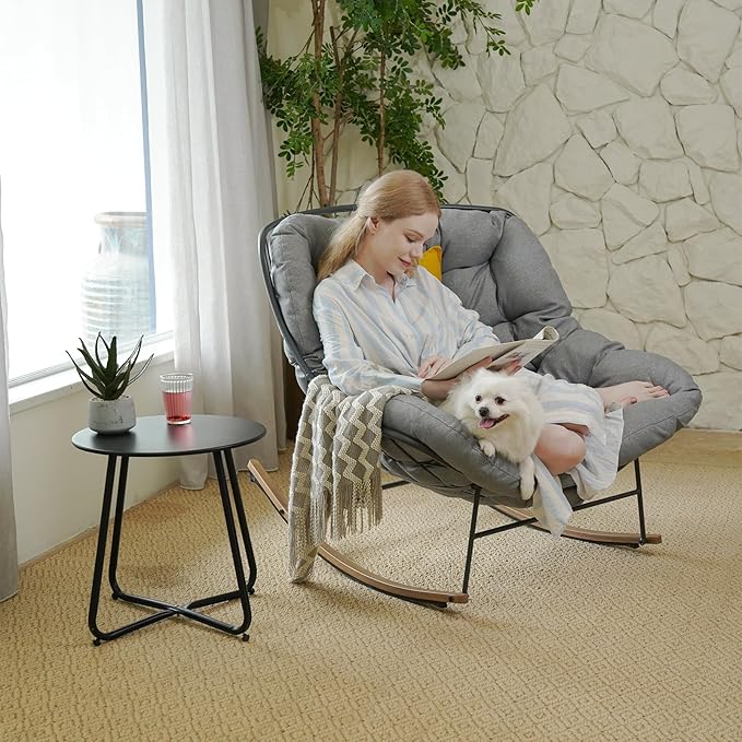 Grand patio Rocking Chair Indoor with Thick Cushion Oversized Metal Papasan Rocking Chair for Living Room