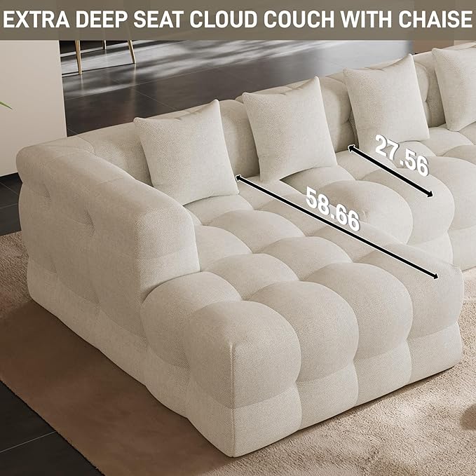 120 Oversized Modular Sectional CouchCloud Sectional Sofa with Deep Seat Modern Modular Couch with 4 Throw PillowsL-Shaped Chenille Sofa Couches with Left Facing Chaise for Living Room Beige