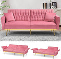 70 Velvet Futon with Adjustable Backrest and Armrests Sofa Bed with Extra Pillows for Waiting Room Living Room and Office Pink