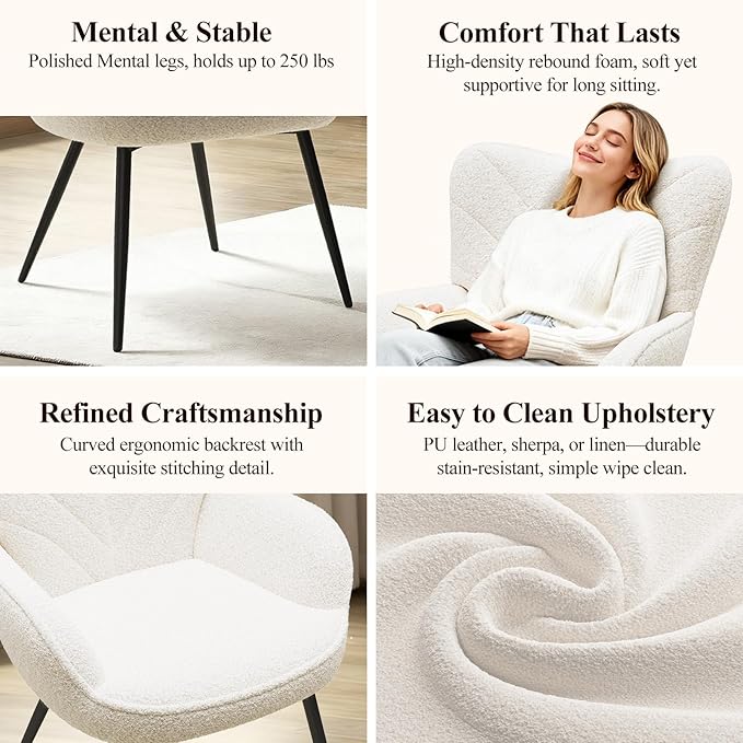 Mid-Century Sherpa Upholstered Accent Chair Cozy Armchair with Curved Backrest Sturdy Metal Legs Soft Fabric Chair for Living Room Bedroom &amp Reading AreaBeige