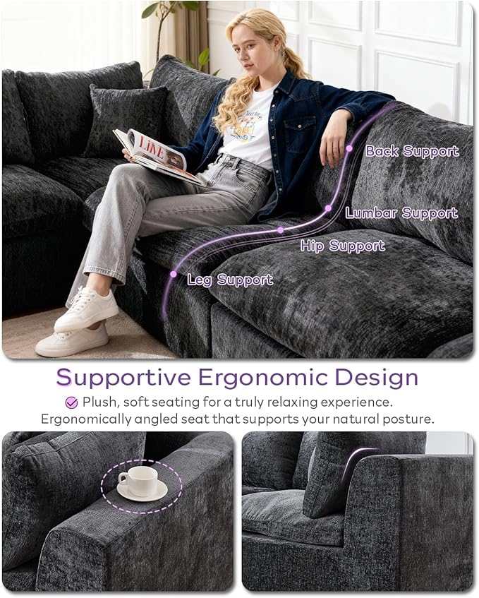 TYBOATLE Single Middle Seat Boneless Couch for Living Room Comfy Boneless Modular Couch w/Memory Foam Grey