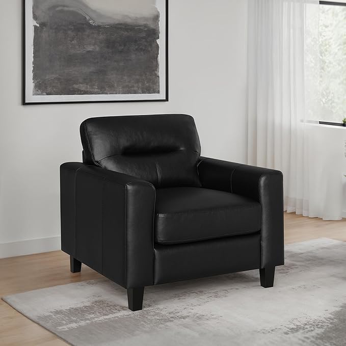 Coaster Home Furnishings - Scotland - Faux Leather Upholstered Track Arm Chair with Removable Cushions Tufted Backrest Tapered Legs and Pocket Coil Seating - Living Room - Black - 504666