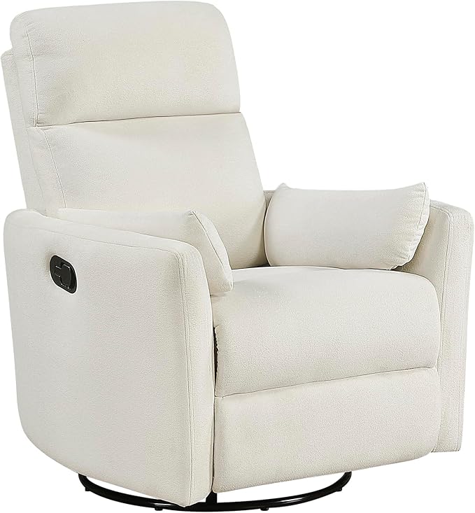 Lexicon Modern Swivel Glider Recliner Chair - Quiet 360 Swivel Chair Durable Microfiber Upholstered 2 Pillows Manual Reclining for Living Room Small Spaces Nursery Apartment Bedroom Beige