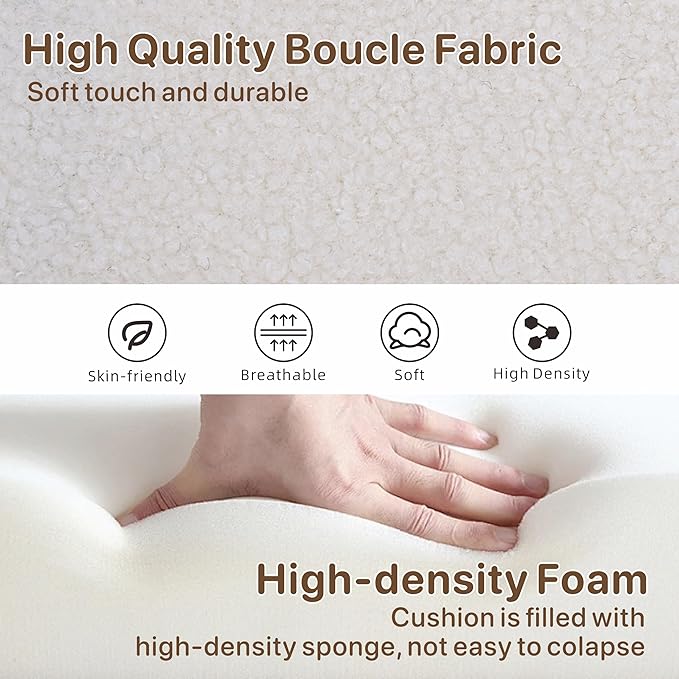 Mlmh &amp Kngwa Sherpa Boucle 2-Seater Sofa 59 Loveset Settee with Gold Metal Legs Comfy Upholstered Floral Mini Couch Sofa for Bedroom Living Room Apartment Ivory