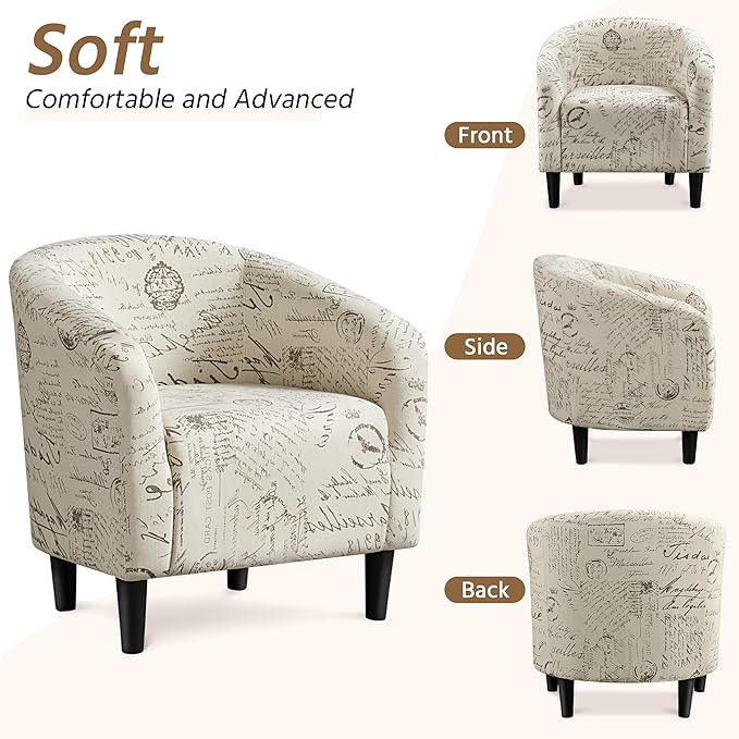 Yaheetech Modren Club Chair with Ottoman Fabric Accent Armchair with Footstool Upholstered Barrel Chair and Footrest for Living Room Bedroom Guestroom Letter Print