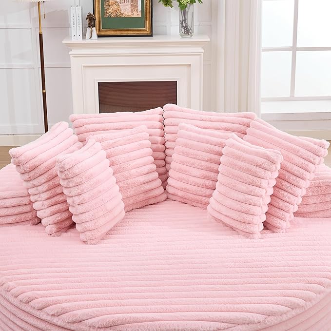 Oversized Upholstered Chaise Lounge Chair Indoor Corduroy Deep Seat Accent Chair Plush Boneless Barrel Sofa Chair for Living Room Bedroom Apartment (Pink 71 Inch)