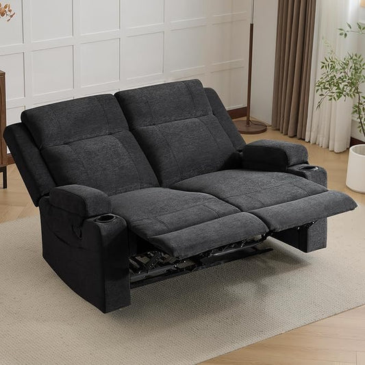 55 Loveseat Recliner Sofa with Cup Holders Manual Double Reclining Couch in Chenille Fabric Wide Seat &amp Side Pockets for Living Room Small Spaces Apartment and RV