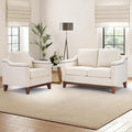 Modern 2 Piece Sofa Set with Rivets Included Chenille Accent Chair Upholstered Loveseat 2-Seater Couches with Solid Wood Legs Storage Ottoma Living Room Furniture SetBlue