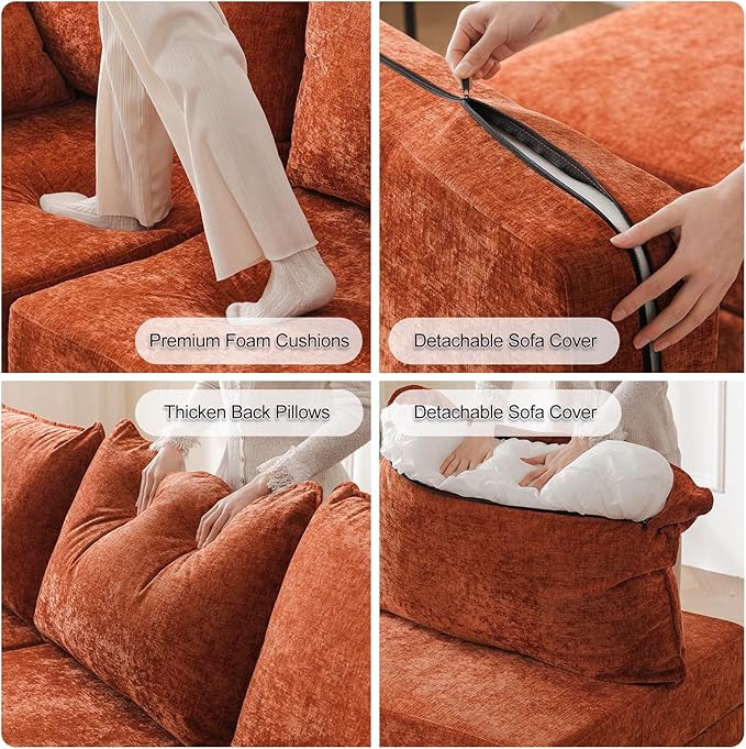 135'' Modular Sectional Sofa with All Seats StorageOversized 4-Seater Comfy Cloud Couches with Deep SeatBig Couch for Living RoomBedroomVeletOrange