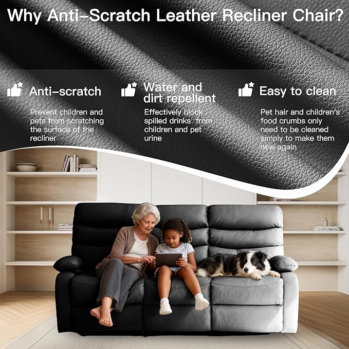 3 Seater Recliner Sofa Set Anti-Scratch Reclining Loveseat Sofa &amp Couch for Living Room RV Home Theater Apartment(Black 3 Seater Sofa)