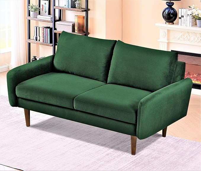 Kent Velvet Loveseat Sofa for Modern Living Rooms and Compact Spaces Comfy 2 Seater Couch Studio Apartment Furniture with Sleek Design Green