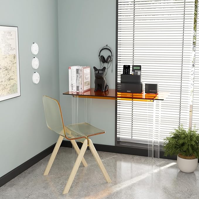 Modern Acrylic Desk for Home Office - Multi-Purpose Study Table with Extended Surface Sturdy Lightweight Design Transparent Orange Console &amp Entryway Table (42.5 Inch)
