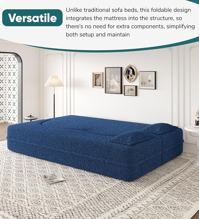 JOYBASE 78in Sofa Couch Convertible Oversized Cloud Loveseat Minimalist Sleeper Sofa Bed for Living Room Apartment Office No Assembly Required (Blue)