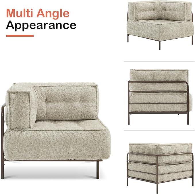 MCombo Modular Sofa Couch with Removable Cushion Accent Sofa Chair Upholstered for Living Room Apartment Office (Ivory Corner Seat)