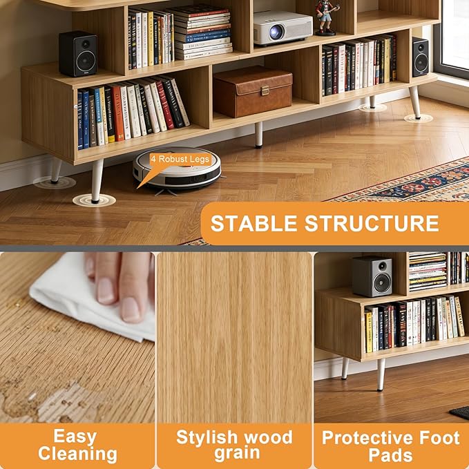 Lightdot 65 Inch TV Stand up to 75 Inch TVs Large Storage for Collection with 8 Open Shelves Sturdy Media Console Table for Living Room/Entrance/Kitchen/Sofa Cabinet Easy Assembly Walnut