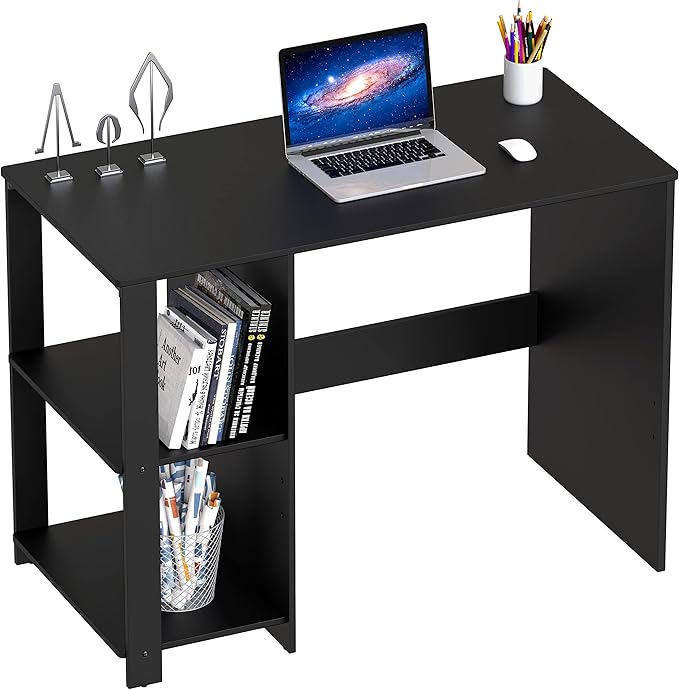 SHW 38-Inch Home Office Computer Desk with Shelves Black