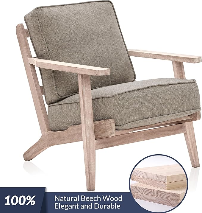 BELLEZE Mid Century Modern Chairs Set of 2 Upholstered Linen Arm Chairs with Sturdy Wood Frame Easy Assembly Comfortable Accent Chairs for Living Room Bedroom Office - Maximus (Gray)