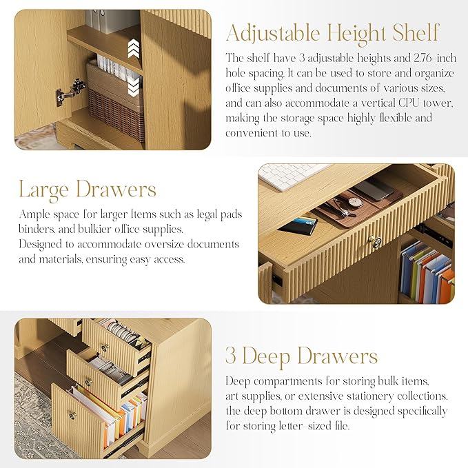 59 Modern Executive Desk with Drawers Wood Home Office Computer Desk with Charging Station 5 Drawers &amp 1 Cabinet File Drawer Fluted Computer Writing Desk for Study Living Room Bedroom Oak