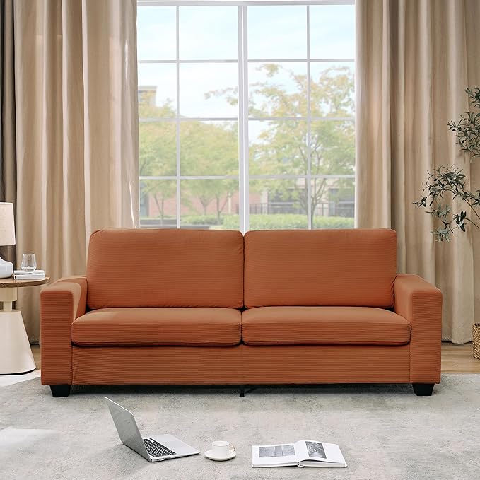 Modern Loveseat Sofa Couches for Living Room 83 Boneless Comfy Corduroy Sofa for Apartment Bedroom or Office Soft Upholstered Couch for Compact Spaces Deep Seats Wood Frame Removable Cover Red