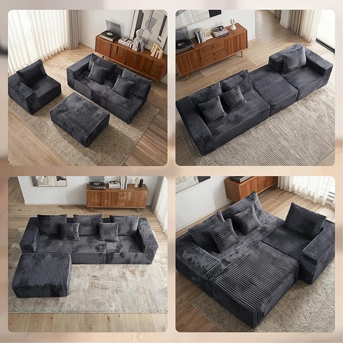 Sytopia 109 L-Shaped Cloud Couch Modular Sectional Sofa with Deep Seat for Living Room Bedroom Modern Floor Couch Corduroy Comfy Sleeper Futon Sofa Bed 40D Foam Furniture Left Facing | Luxury Fab