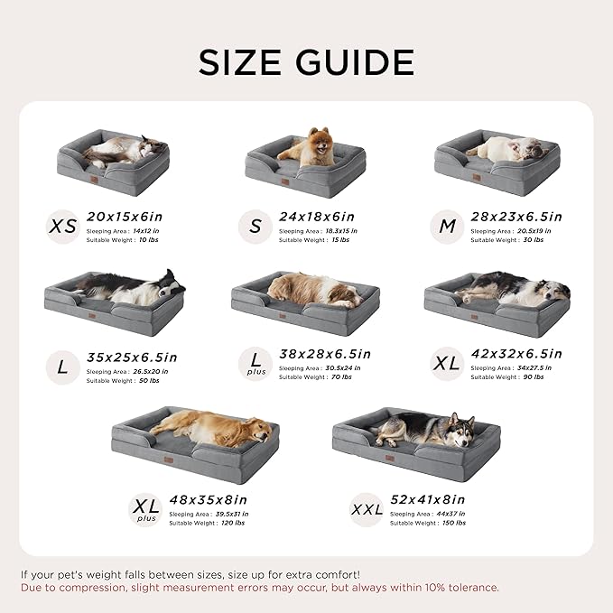 Bedsure Orthopedic Dog Beds for Extra Small Dogs- Washable Dog Cat Bed Waterproof Comfort Pet Couch Sofa with Washable Removable Cover Pets Bed with Nonskid Bottom Grey 20