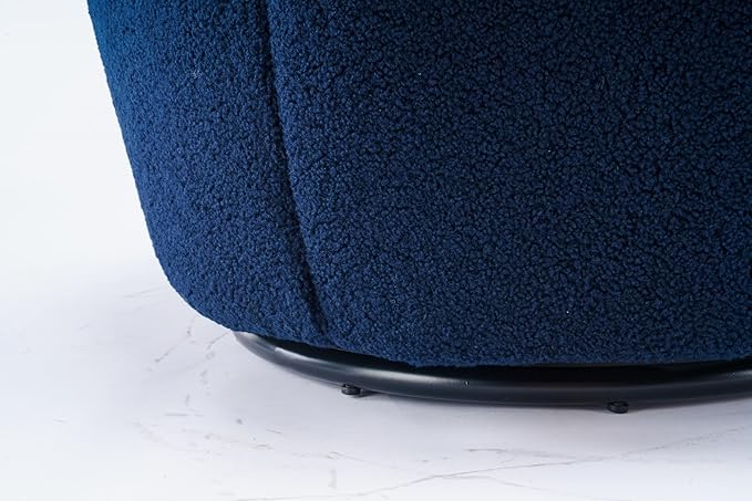 Swivel Barrel Accent Chair Modern Teddy Upholstered 360° Swivel Chair Leisure Chair Single Sofa for Adults Teens for Living Room Hotel Bedroom Office Coffee Shop (Dark-Blue + Upholstered + Foam)