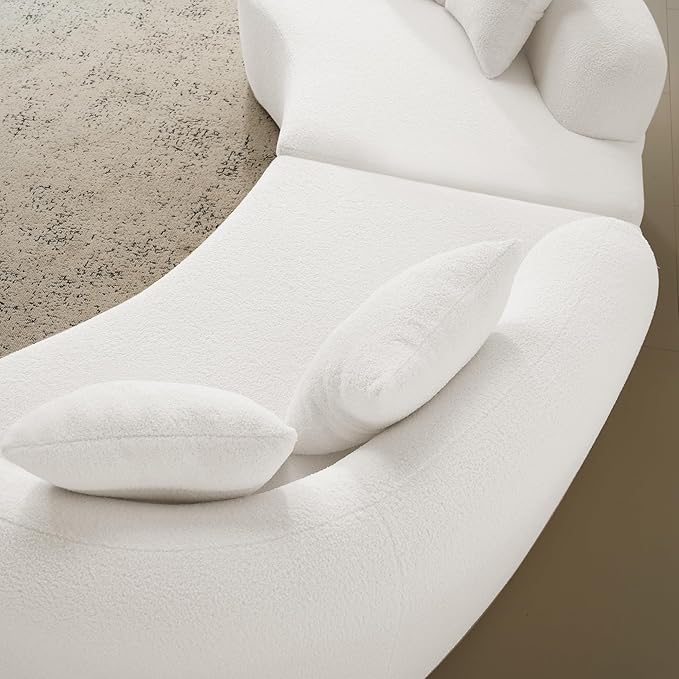 106.7 Curved Loveseat Sofa for Small Spaces - Plush Teddy Fleece Fabric Modern Love Seat with Pocket Springs &amp Memory Foam Boneless Floor Couch Set Living Room Studio 38.6 Extra Deep Seat (Whi