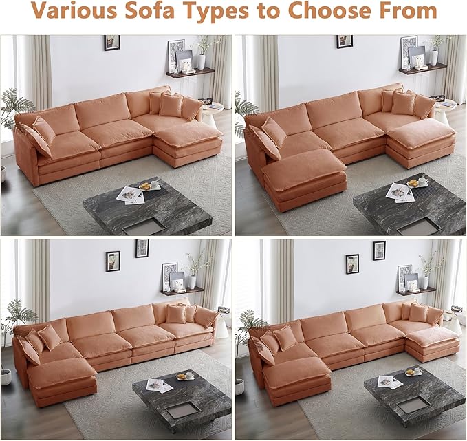 mikibama Chenille Upholstered Couches Ottoman for Modular Sectional Sofa Orange