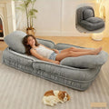 Foldable Lazy Sofa Bed Polyester Upholstered Human Dog Bed for Adults and Pets with 5 Adjustable Backrest Positions and 2 Soft Cushions for Living Room Bedroom Gray