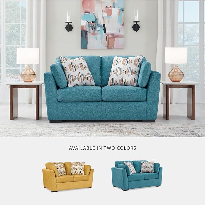 Signature Design by Ashley Keerwick Scandinavian Loveseat with 4 Toss Pillows Blue