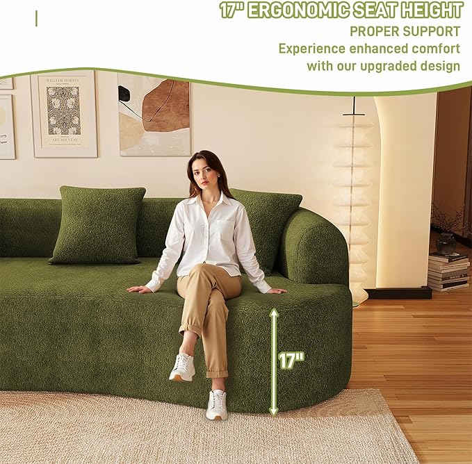107 Curved Sofa for Living Room Modern Chenille Cloud Couch Sofa Luxury Plush Extra Deep 4-Seater Oversized Boucle Couch for Small Spaces Apartment‌ No Assembly Required Green