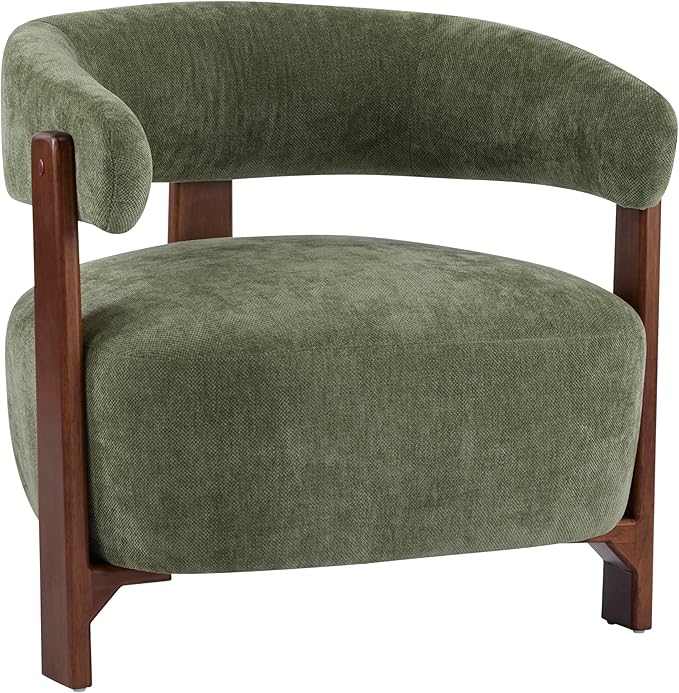Christopher Knight Home Zax Modern Accent Chair for Living Room Upholstered Lounge Chair Indoor with Wooden Frame Comfy Reading Seating with 3 Legs Design Armchair with Cushion Green + Walnut