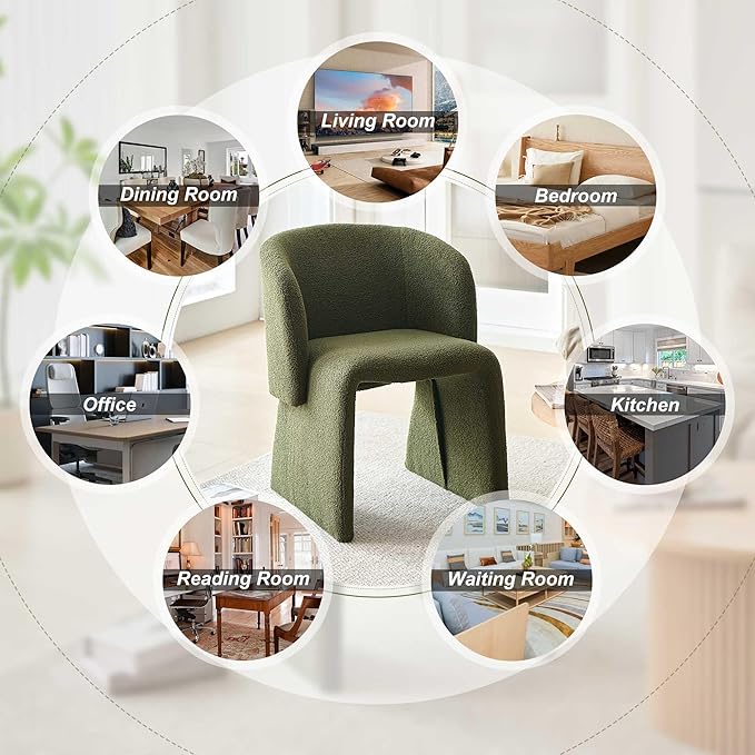 Modern Barrel Kitchen Chairs Set of 4 Upholstered Accent Chair Living Room Chair for Kitchen Waiting Room Bedroom Office Dining Room Green Teddy Velvet