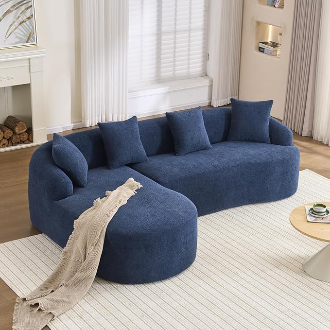 98.8 Curved Sectional Sofa with ChaiseL-Shape Sofa Lounge ChaiseBoneless Couch L Shape for Living RoomWood Grain Chenille FabricNo Installation Requirement
