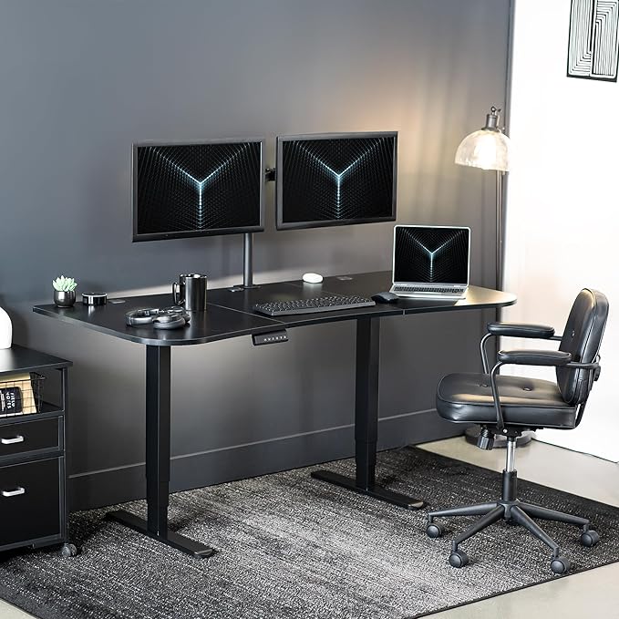 VIVO Electric 63 x 32 in Dual Motor Standing Desk Memory Height Adjustment 2B Series Black Carbon Fiber Top Black Frame DESK-KIT-2B1R