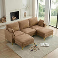 VINGLI 100 W U Shaped Couch with Ottoman 22 Deep Seat Comfortable Sectional Couches for Living Room 3 Seater Chenille Fabric Cloud Sofa for Apartment Small Spaces Bedroom Khaki