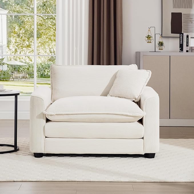 mikibama Luxury Modular Sectional Sofa Chair 45 Inch Modern Corduroy Comfy Cloud Couches for Living Room Office Bedroom Deep Sofa Chair with 1 Toss Pillows Beige