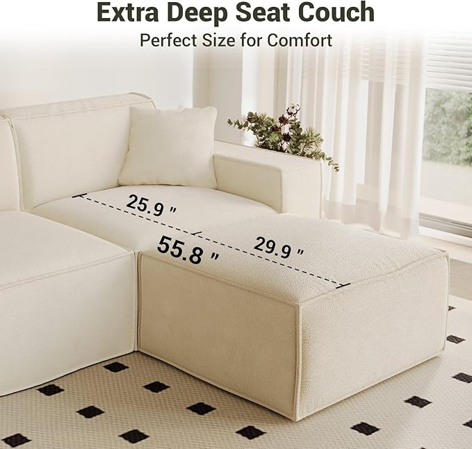 Cloud Modular Sectional Sofa Boneless Couch Sectional Couches with Deep Seat 2 Seater L Shape Couch for Living Room Chenille Memory Foam Sofas No Assembly RequiredCream White